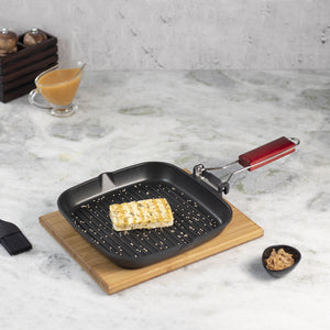 Wonderchef Die Cast Non-Stick Aluminum Wooden Handle Folding Grill Pan, 24cm, Black