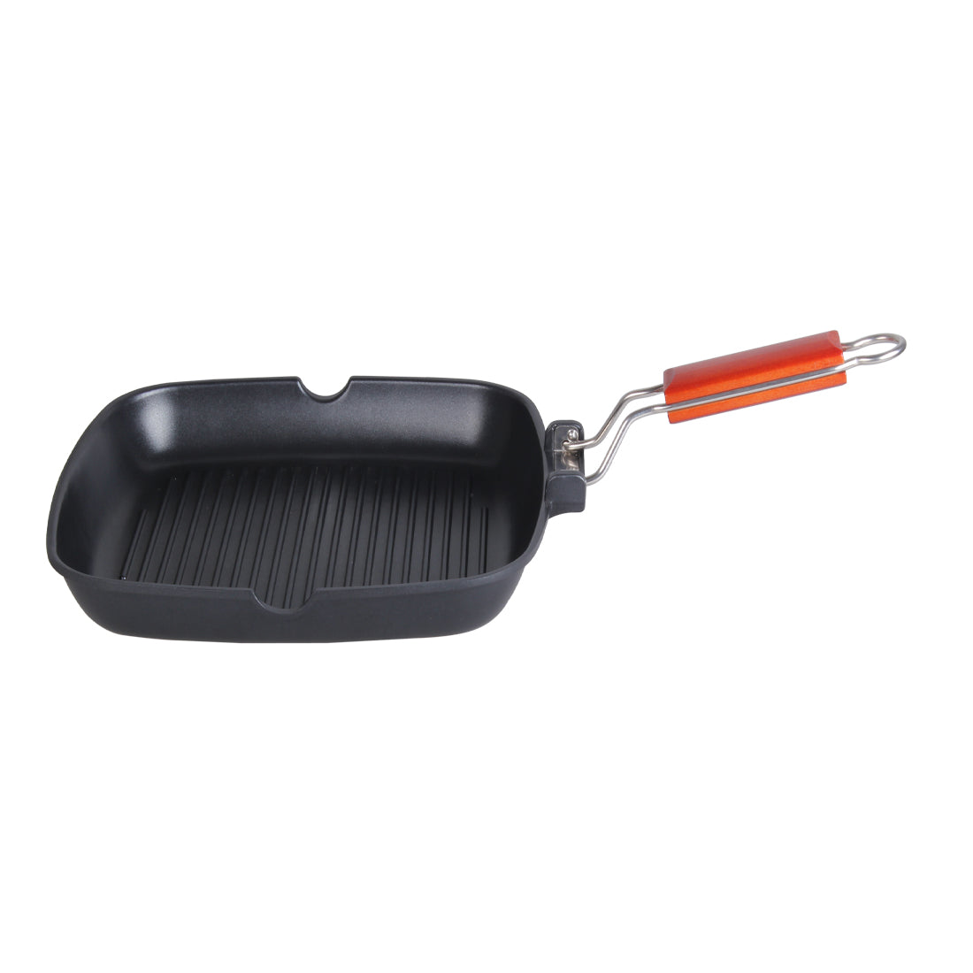 Wonderchef Die Cast Non-Stick Aluminum Wooden Handle Folding Grill Pan, 24cm, Black, side view 2