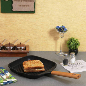 Wonderchef Die Cast Non-Stick Aluminum Wooden Handle Grill Pan, 24cm, Black