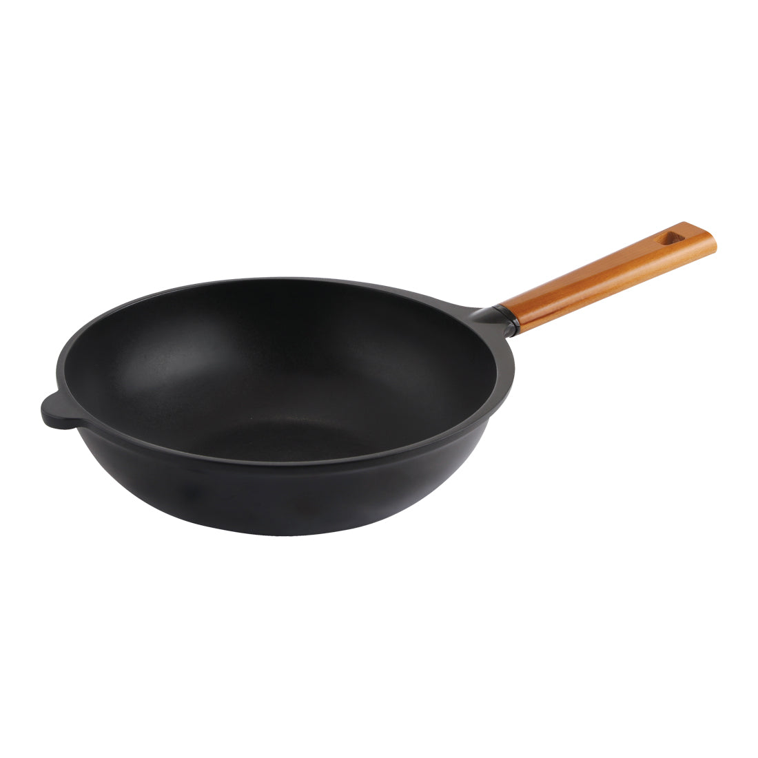 Wonderchef Die Cast Non-Stick Aluminum Wooden Handle Stir Fry Wok, 28cm, Black, alternate product view 5