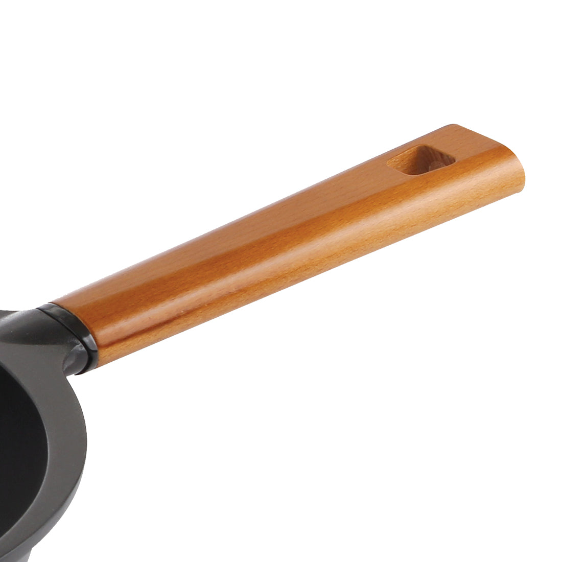 Wonderchef Die Cast Non-Stick Aluminum Wooden Handle Stir Fry Wok, 28cm, Black, handle detail