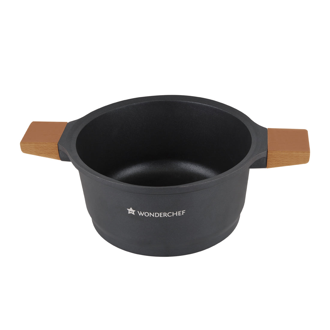 Wonderchef Die Cast Aluminum Casserole with Lid and Wooden Handle, Black, alternate product view 2