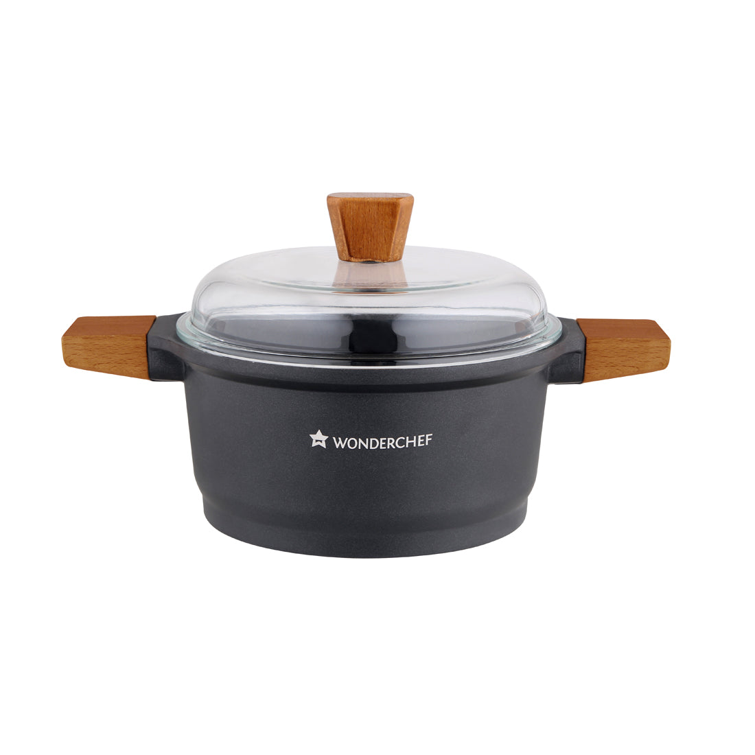 Wonderchef Die Cast Aluminum Casserole with Lid and Wooden Handle, Black, alternate product view 4