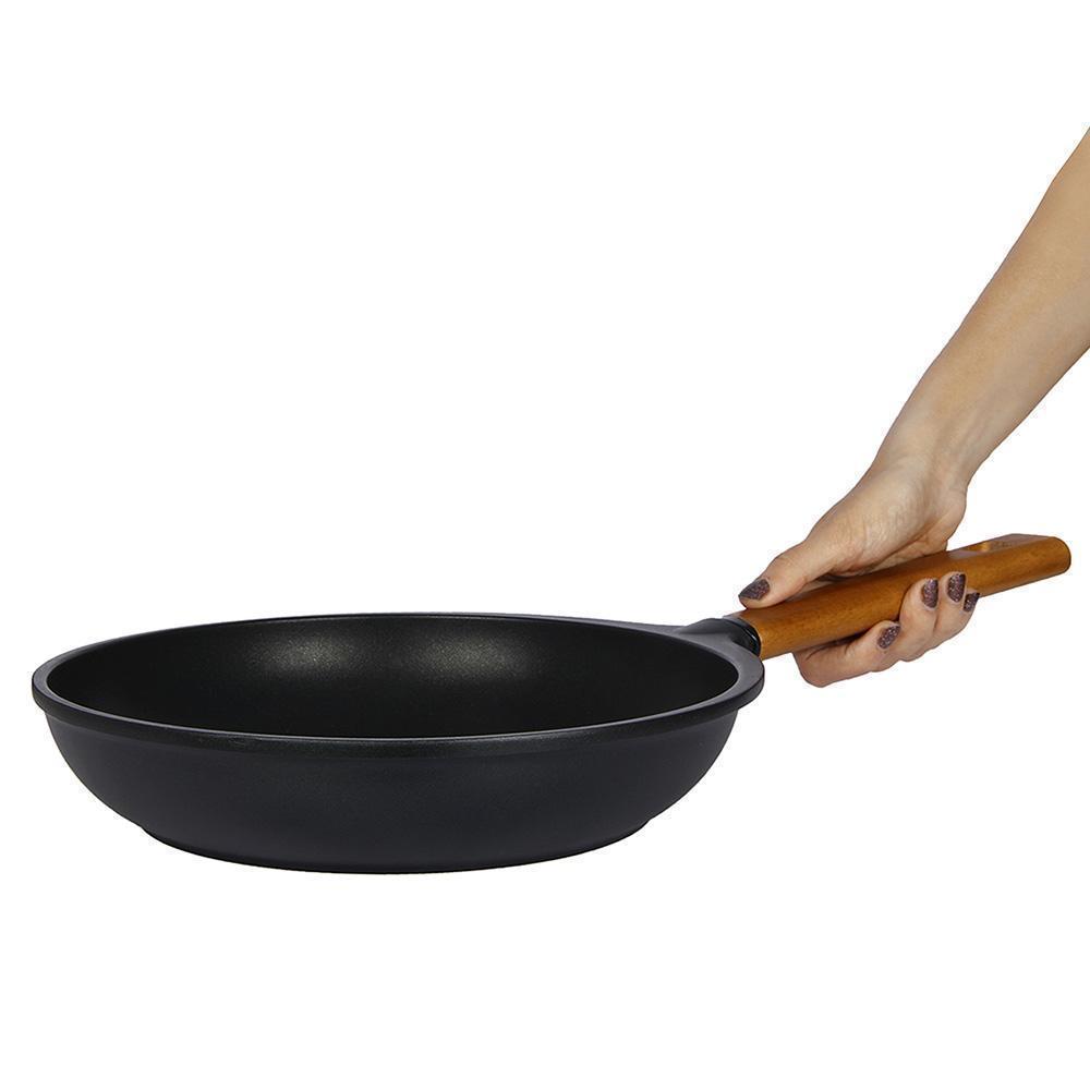 Wonderchef Die Cast Non-Stick PFOA-Free Stir Fry Wok Skillet with Wooden Handle, Black, side view 3