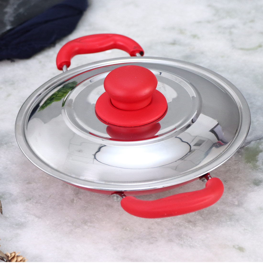 Wonderchef Non-Stick Appachetty Curved Appam Pan with Lid, Crimson 22cm, Red, alternate product view 3