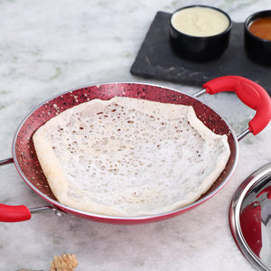 Wonderchef Non-Stick Appachetty Curved Appam Pan with Lid, Crimson 22cm, Red