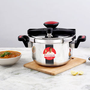Wonderchef Easy Lock Stainless Steel Combo Pack Outer Lid Pressure Cooker, lifestyle view