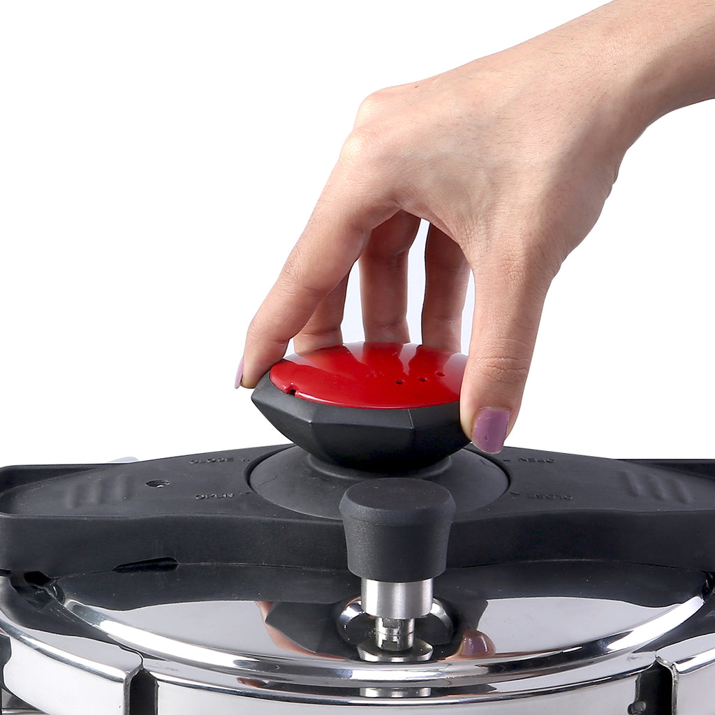 Wonderchef Easy Lock Stainless Steel Combo Pack Outer Lid Pressure Cooker, top close-up