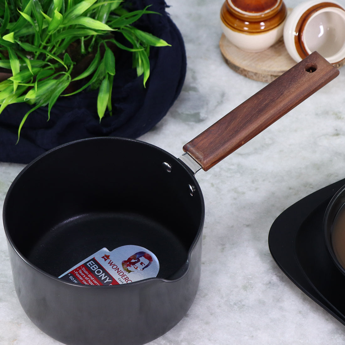 Wonderchef Ebony Hard Anodized Non-Stick Saucepan and Soup Pan 16cm 2L, Black, alternate product view 2