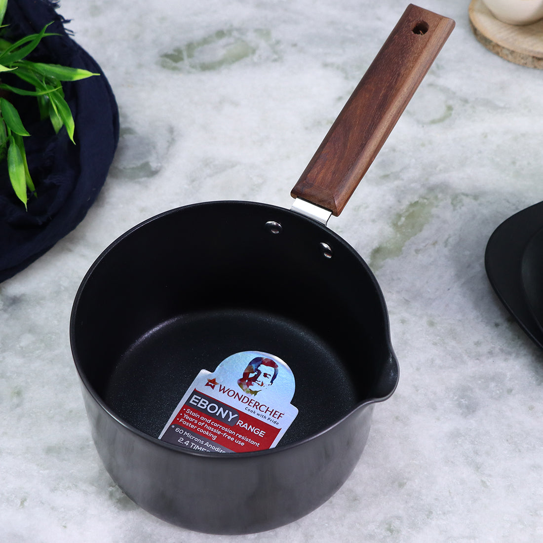 Wonderchef Ebony Hard Anodized Non-Stick Saucepan and Soup Pan 16cm 2L, Black, alternate product view 5