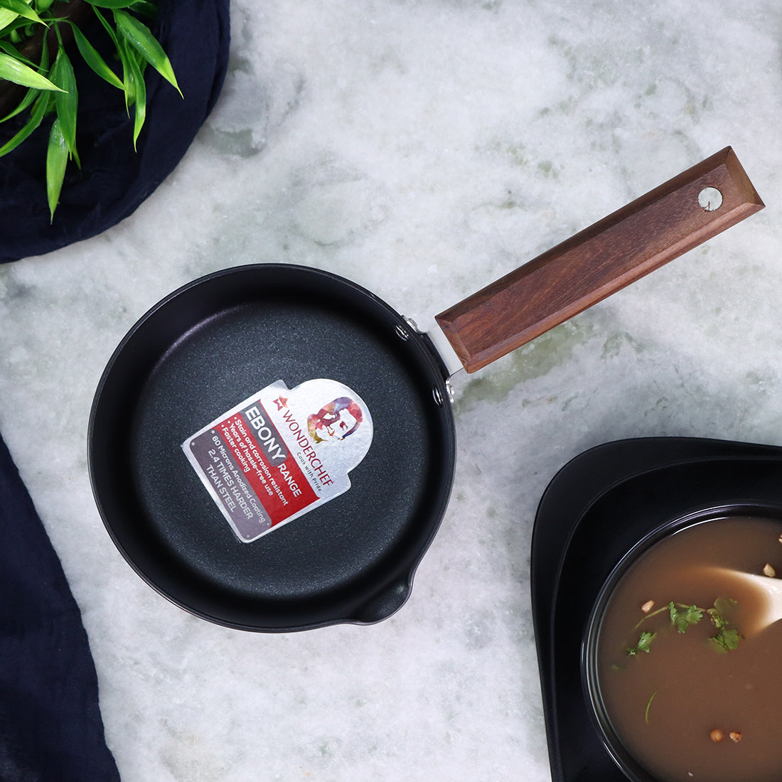 Wonderchef Ebony Hard Anodized Non-Stick Saucepan and Soup Pan 16cm 2L, Black, alternate product view 6