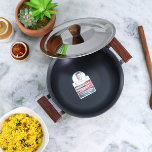Wonderchef Ebony Hard Anodized PFOA-Free Handi Pot with Lid and Handles 21cm, Black