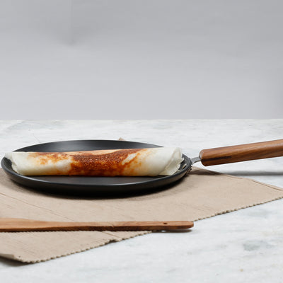 Wonderchef Ebony Non-Stick Dosa Tawa Griddle Pan 26.5cm with Wooden Handle, Black, side view