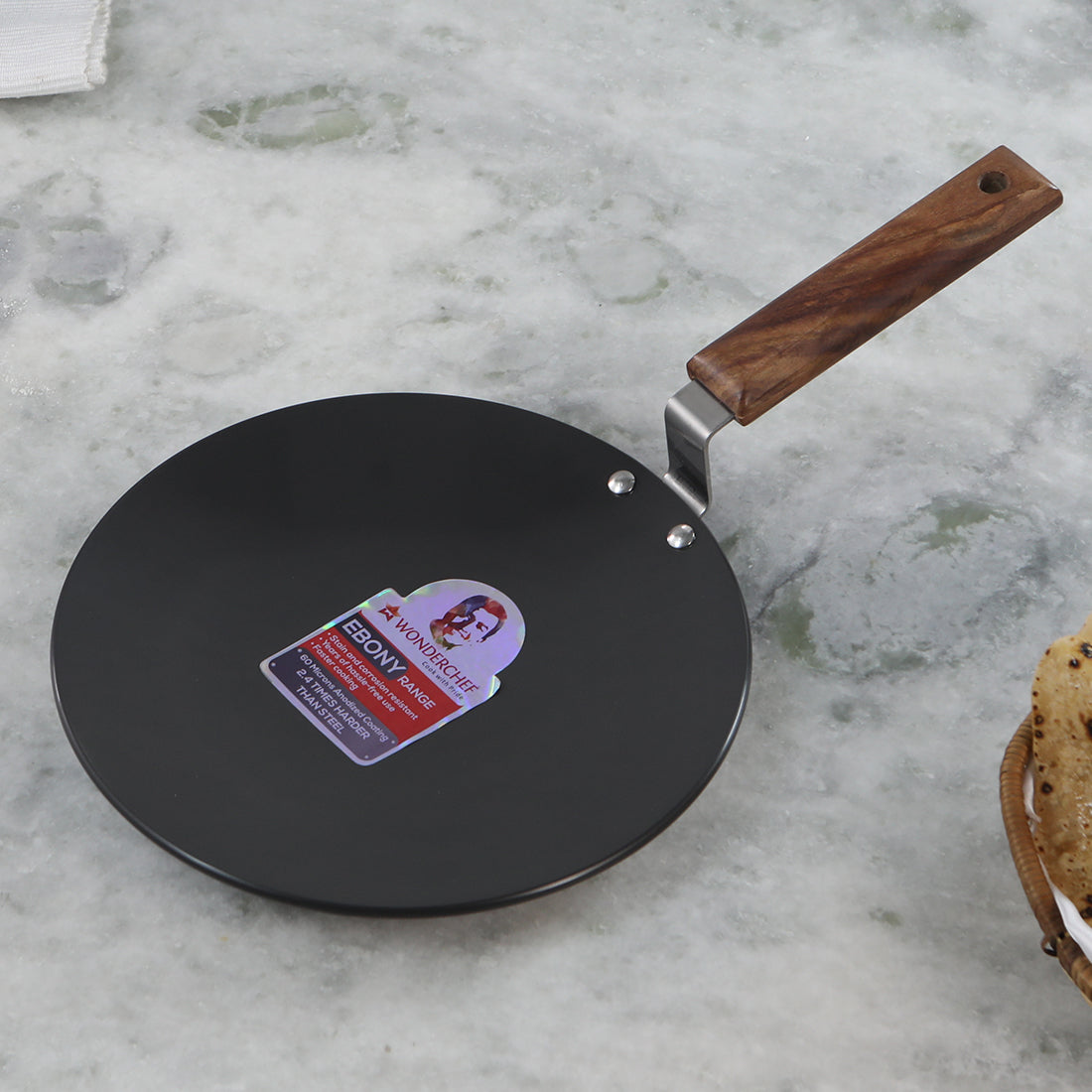 Wonderchef Ebony Anodized Roti Naan Bread Tawa Griddle Pan Pure Grade Aluminum PFOA-Free, Black, 25cm, 28cm, alternate product view 2