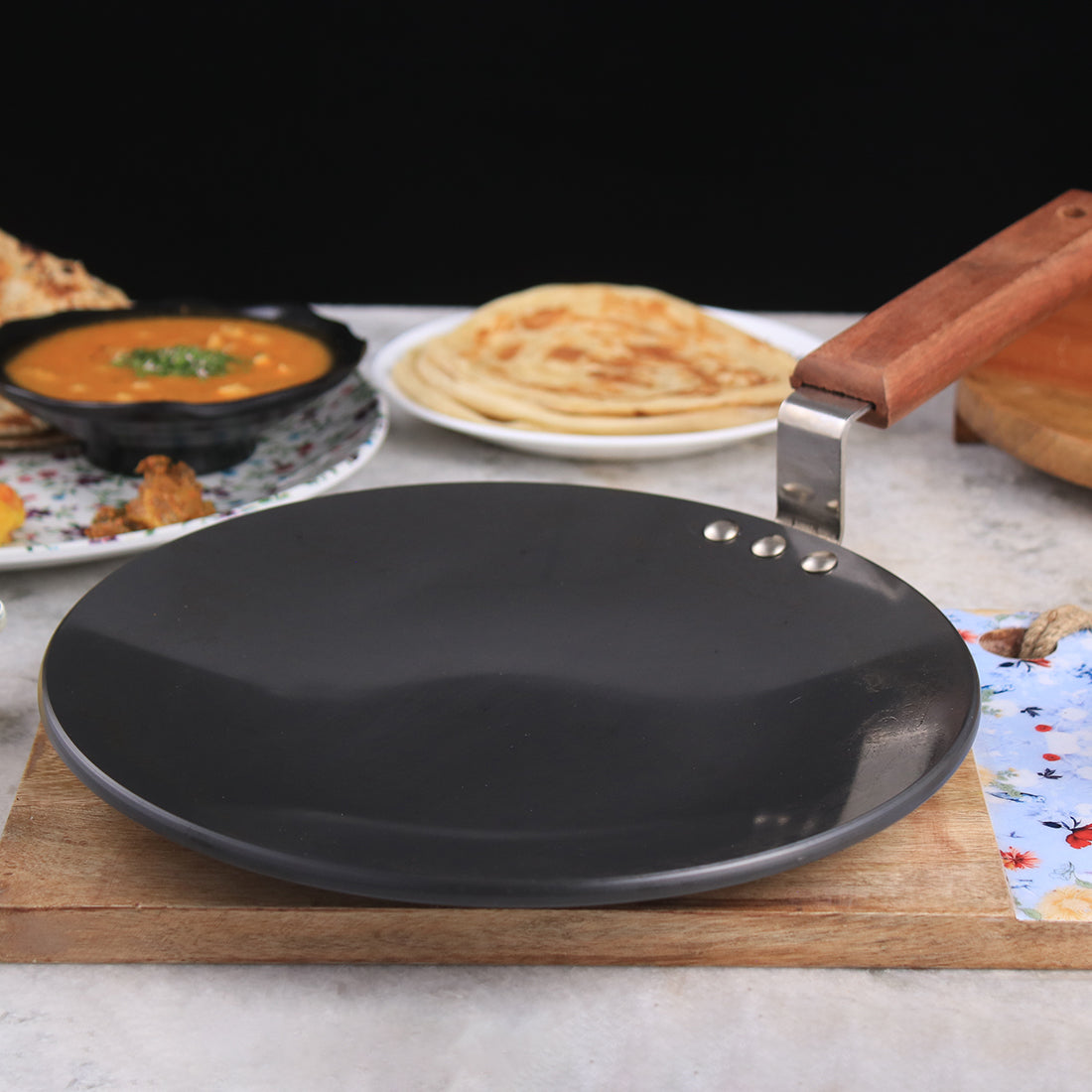 Wonderchef Ebony Anodized Roti Naan Bread Tawa Griddle Pan Pure Grade Aluminum PFOA-Free, Black, 25cm, 28cm, alternate product view 3