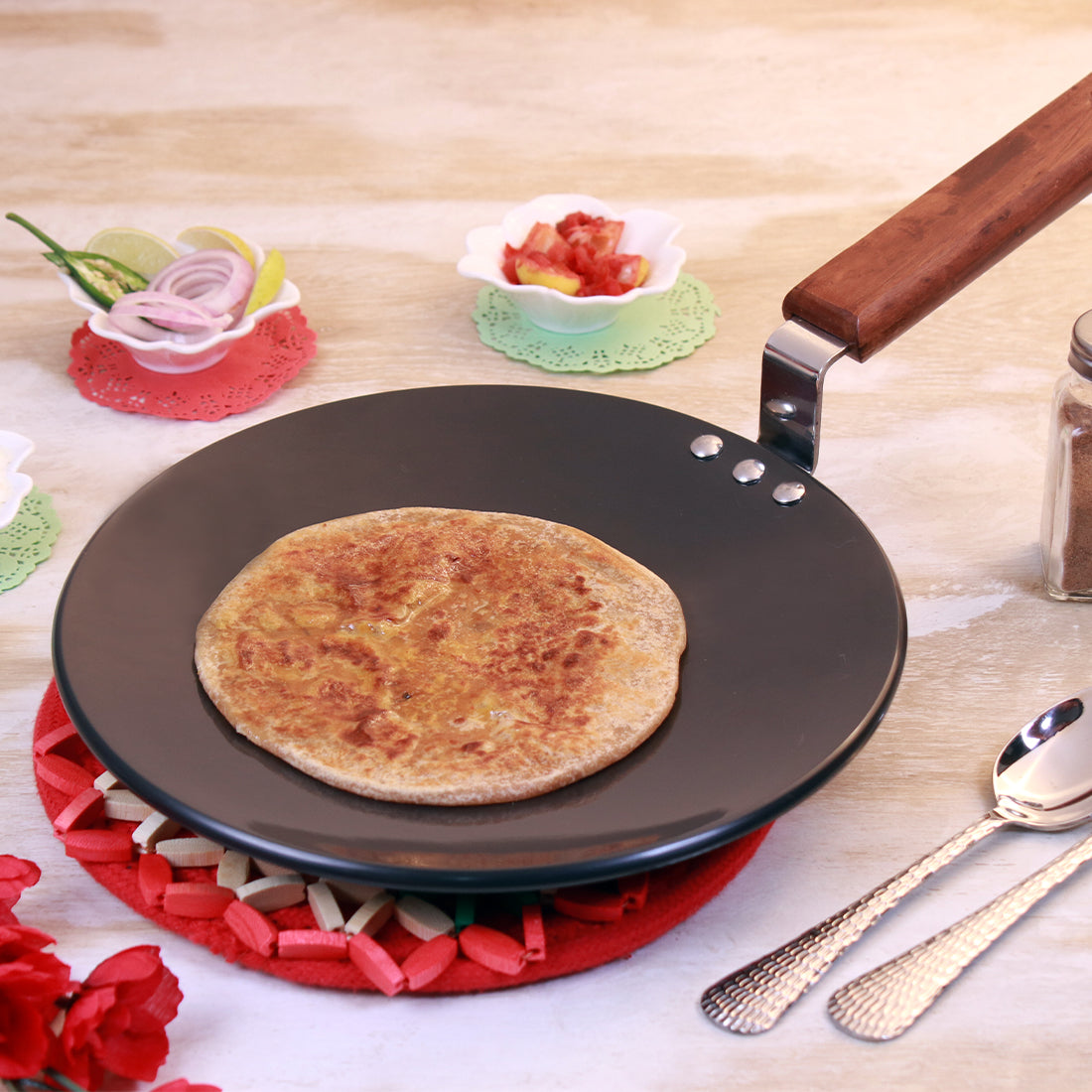 Wonderchef Ebony Anodized Roti Naan Bread Tawa Griddle Pan Pure Grade Aluminum PFOA-Free, Black, 25cm, 28cm