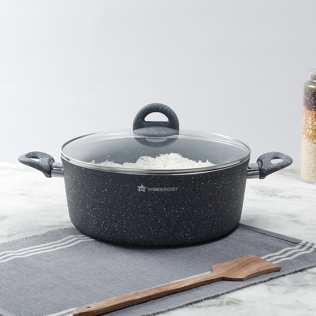 Wonderchef Granite Aluminum Non-Stick Casserole with Lid, 28cm, Gray, alternate product view 2