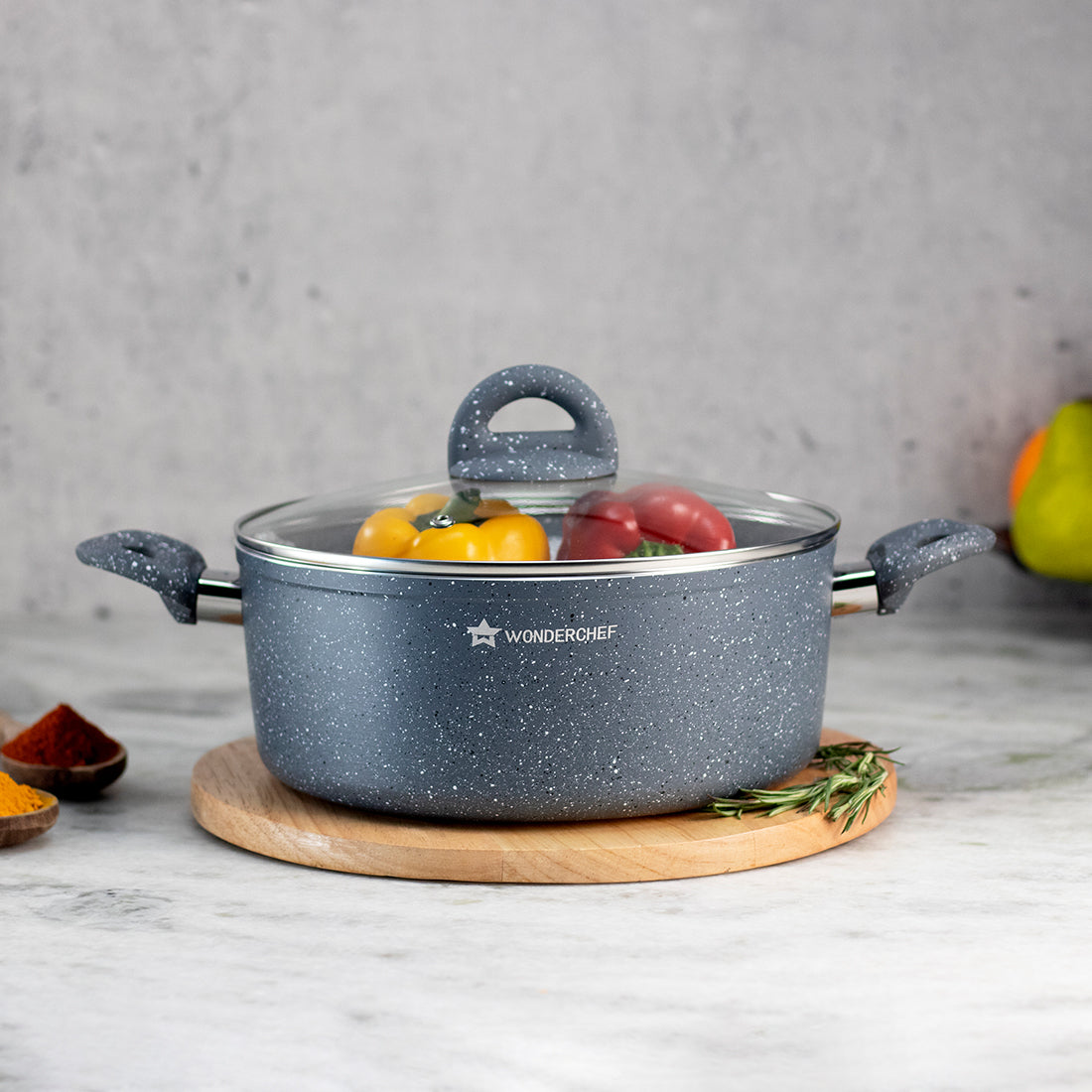 Wonderchef Granite Aluminum Non-Stick Casserole with Lid, 28cm, Gray, alternate product view 3