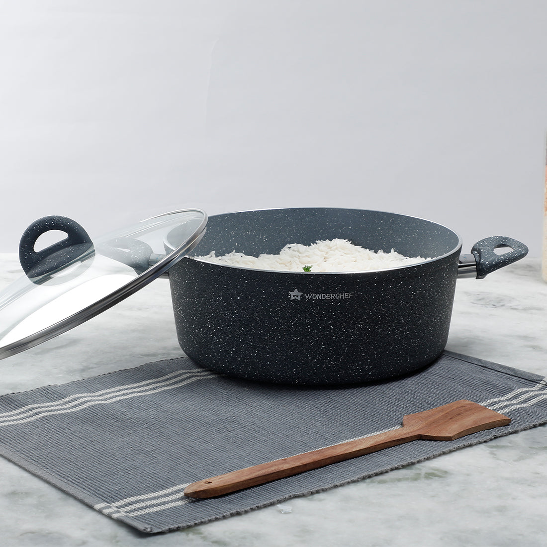 Wonderchef Granite Aluminum Non-Stick Casserole with Lid, 28cm, Gray, alternate product view 4