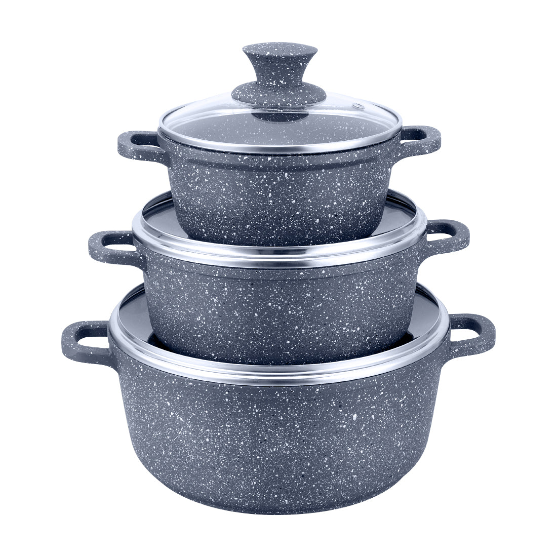 Wonderchef Granite Die Cast Casserole Set of 3 Casseroles with Lids, 16cm, 20cm, 24cm, Black, alternate product view 7
