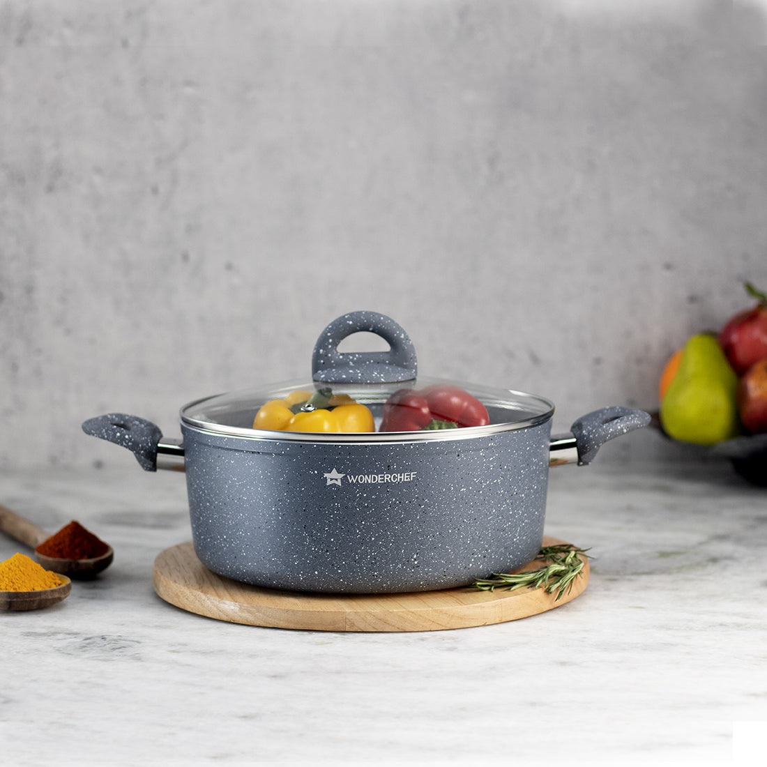 Wonderchef Granite Non-Stick Aluminum Casserole with Lid, Gray, alternate product view 2