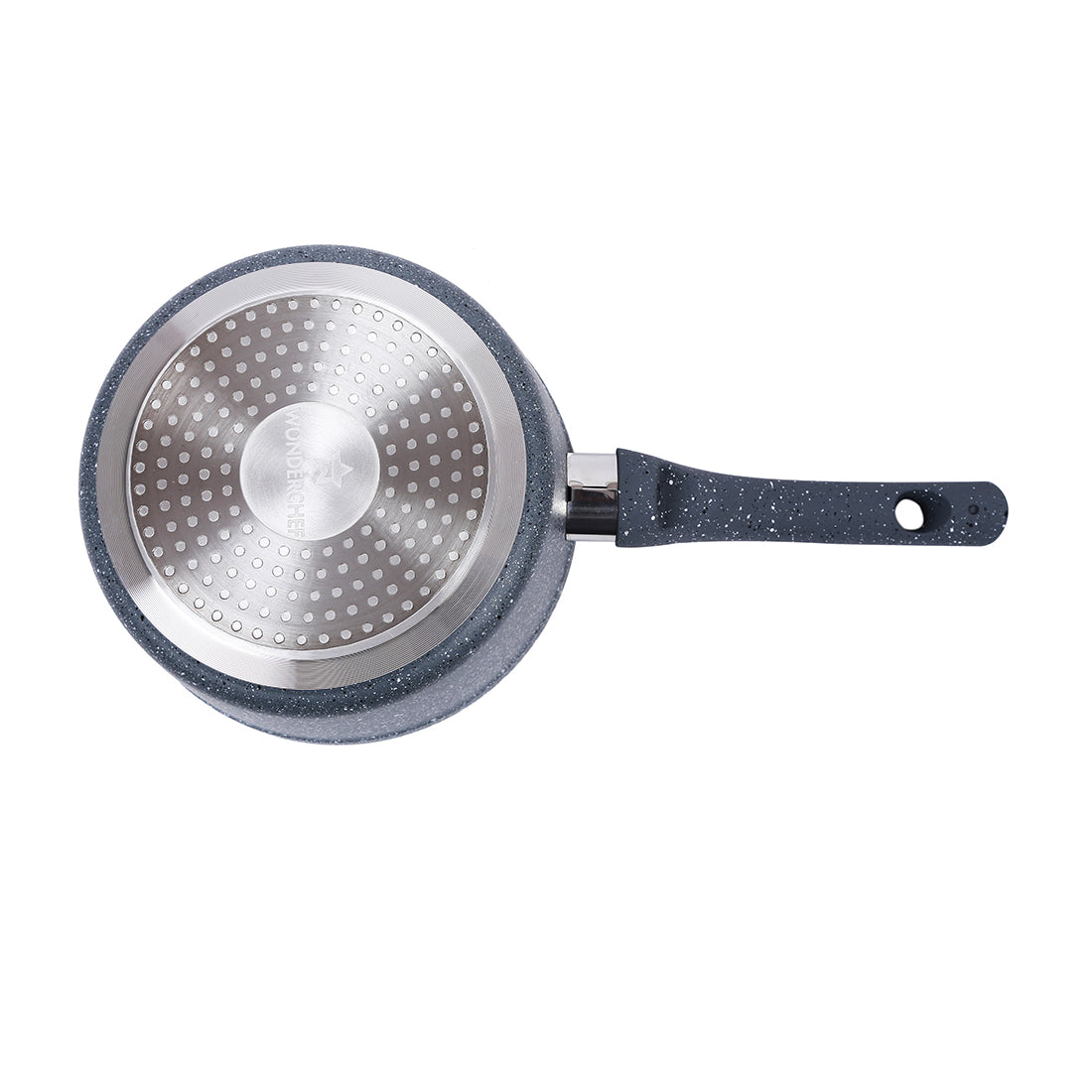 Wonderchef Granite Forged Non-Stick PFOA-Free Aluminum Lentil and Curry Pan with Lid, Gray, bottom view