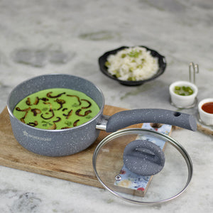 Wonderchef Granite Forged Non-Stick PFOA-Free Aluminum Lentil and Curry Pan with Lid, Gray