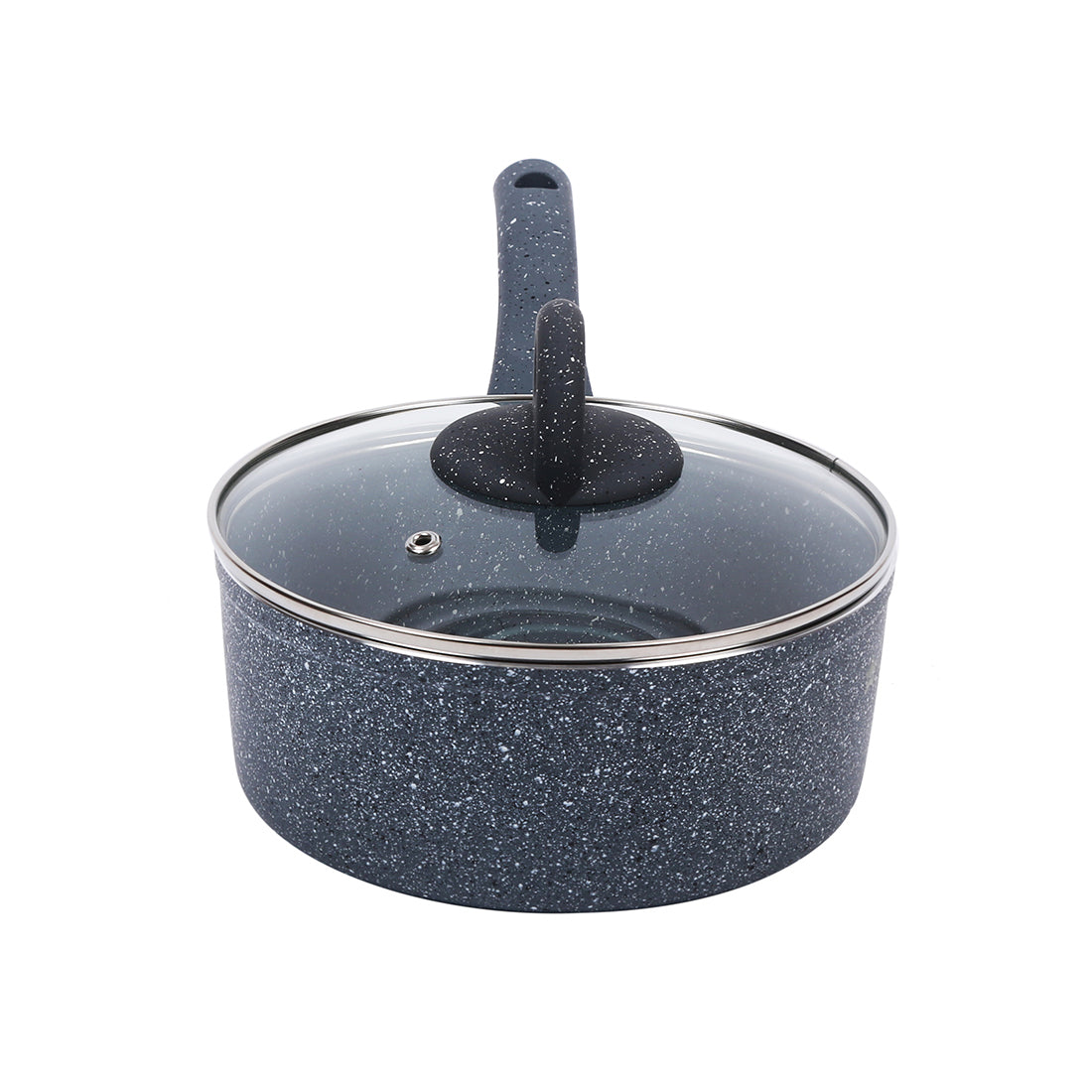 Wonderchef Granite Forged Non-Stick PFOA-Free Aluminum Lentil and Curry Pan with Lid, Gray, top view with lid