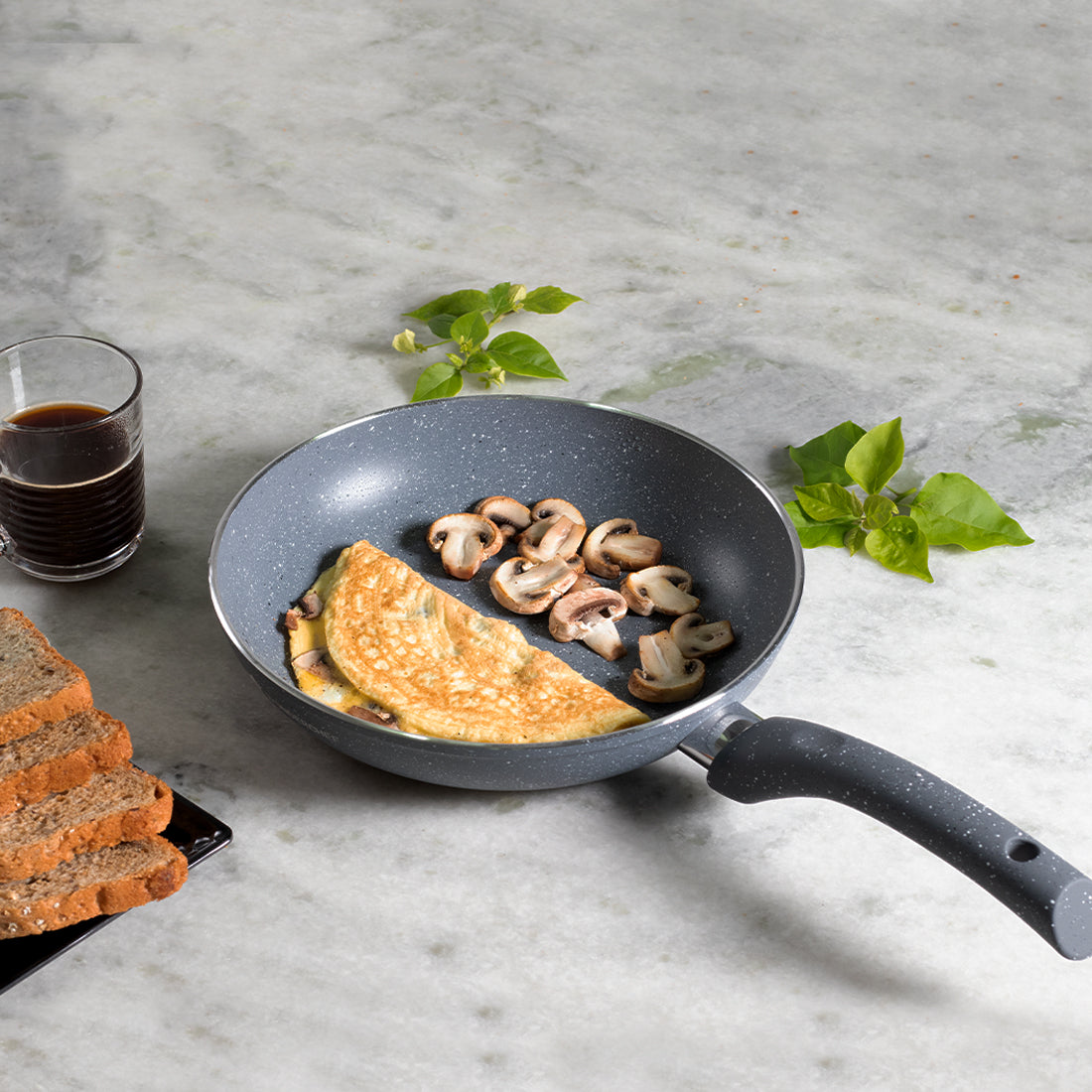 Wonderchef Granite Forged Non-Stick PFOA-Free Aluminum Fry Pan Skillet Tawa, Gray, top and side view