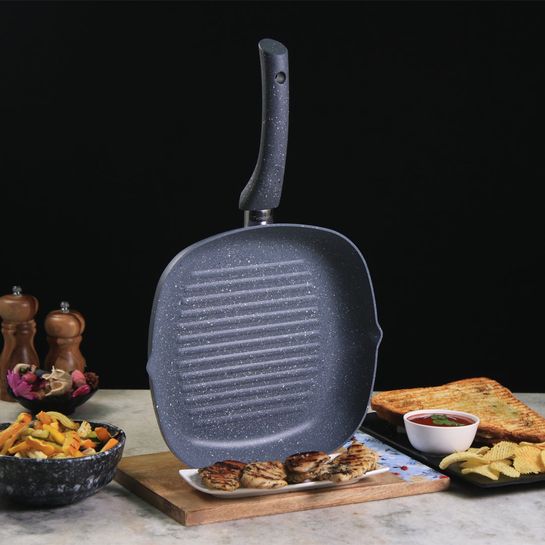 Wonderchef Granite Forged Non-Stick PFOA-Free Aluminum Grill Pan, Gray