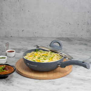 Wonderchef Granite Forged Non-Stick PFOA-Free Aluminum Stir Fry Wok with Lid, Gray