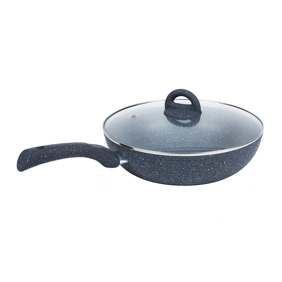 Wonderchef Granite Forged Non-Stick PFOA-Free Aluminum Stir Fry Wok with Lid, Gray, side view 2