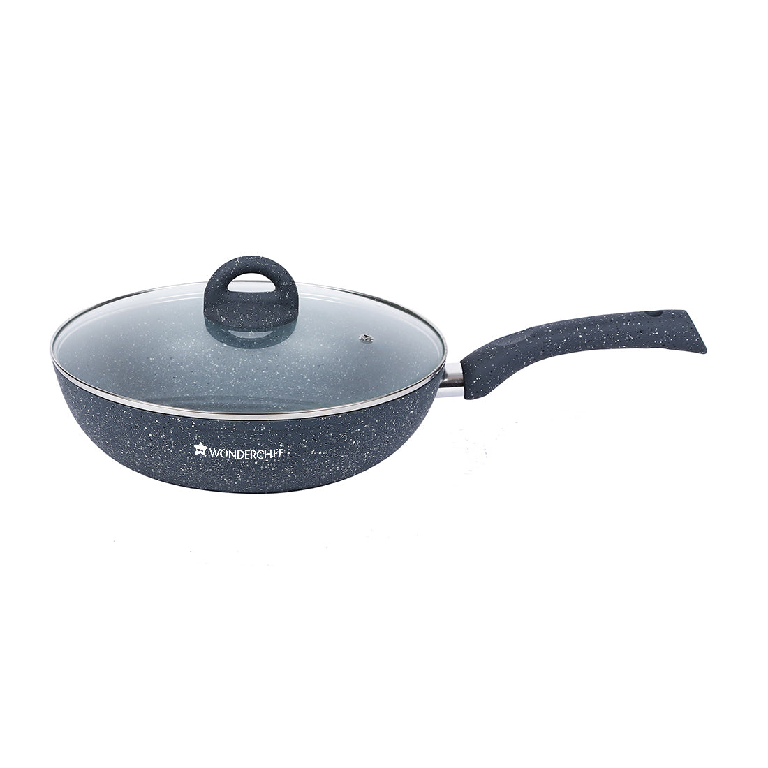 Wonderchef Granite Forged Non-Stick PFOA-Free Aluminum Stir Fry Wok with Lid, Gray, side view