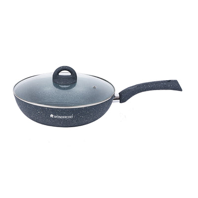 Wonderchef Granite Forged Non-Stick PFOA-Free Aluminum Stir Fry Wok with Lid, Gray, side view