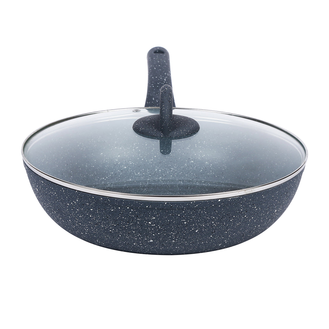 Wonderchef Granite Forged Non-Stick PFOA-Free Aluminum Stir Fry Wok with Lid, Gray, top view
