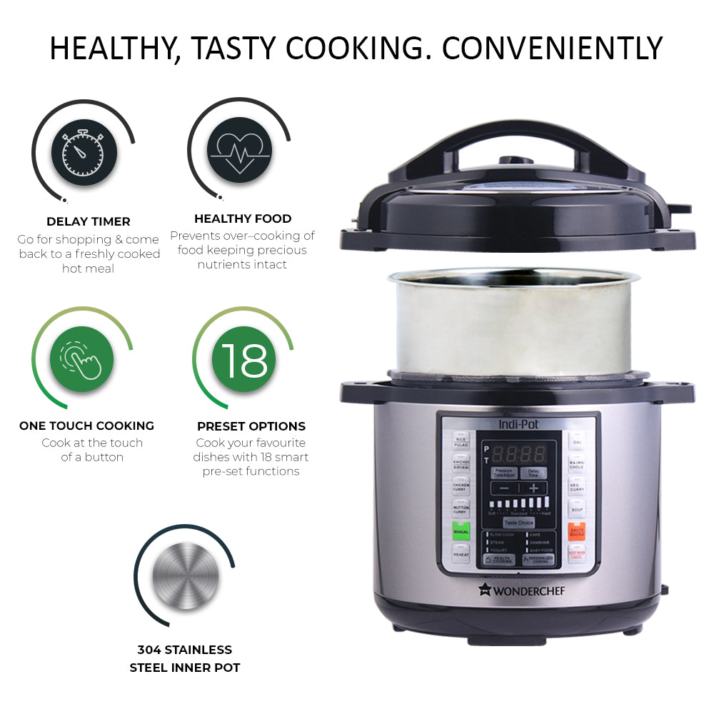 Wonderchef 6 Quart Multi-use Programmable 7-in-1 Stainless Steel Pressure Cooker, Steamer, Yogurt Maker, Saute, Rice Cooker, alternate product view 3