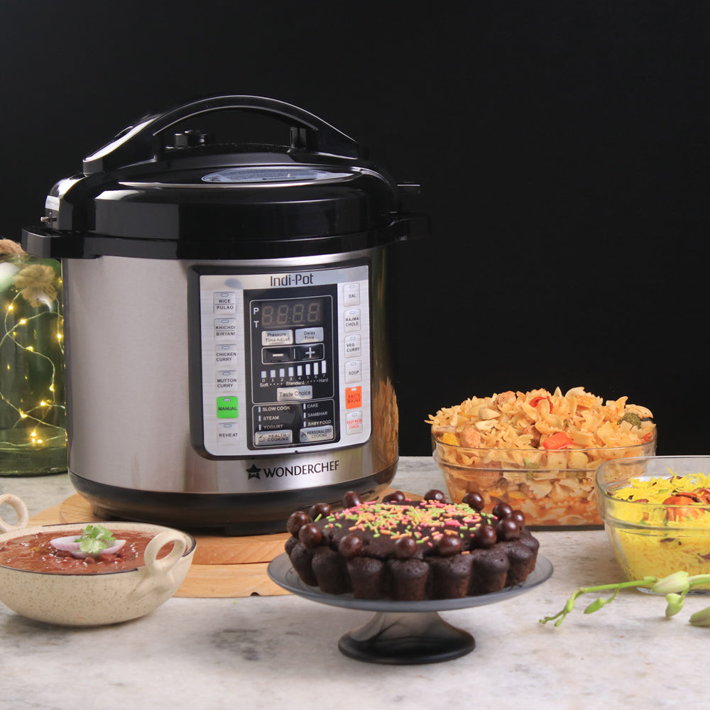Wonderchef 6 Quart Multi-use Programmable 7-in-1 Stainless Steel Pressure Cooker, Steamer, Yogurt Maker, Saute, Rice Cooker, lifestyle view