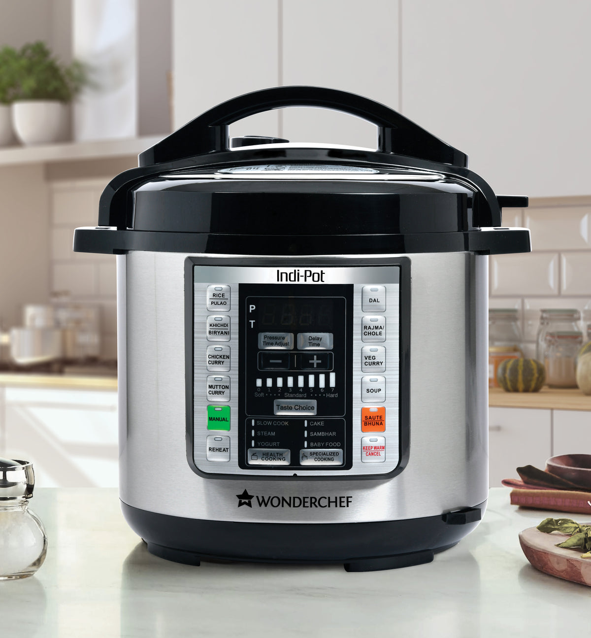 Wonderchef 6 Quart Multi-use Programmable 7-in-1 Stainless Steel Pressure Cooker, Steamer, Yogurt Maker, Saute, Rice Cooker