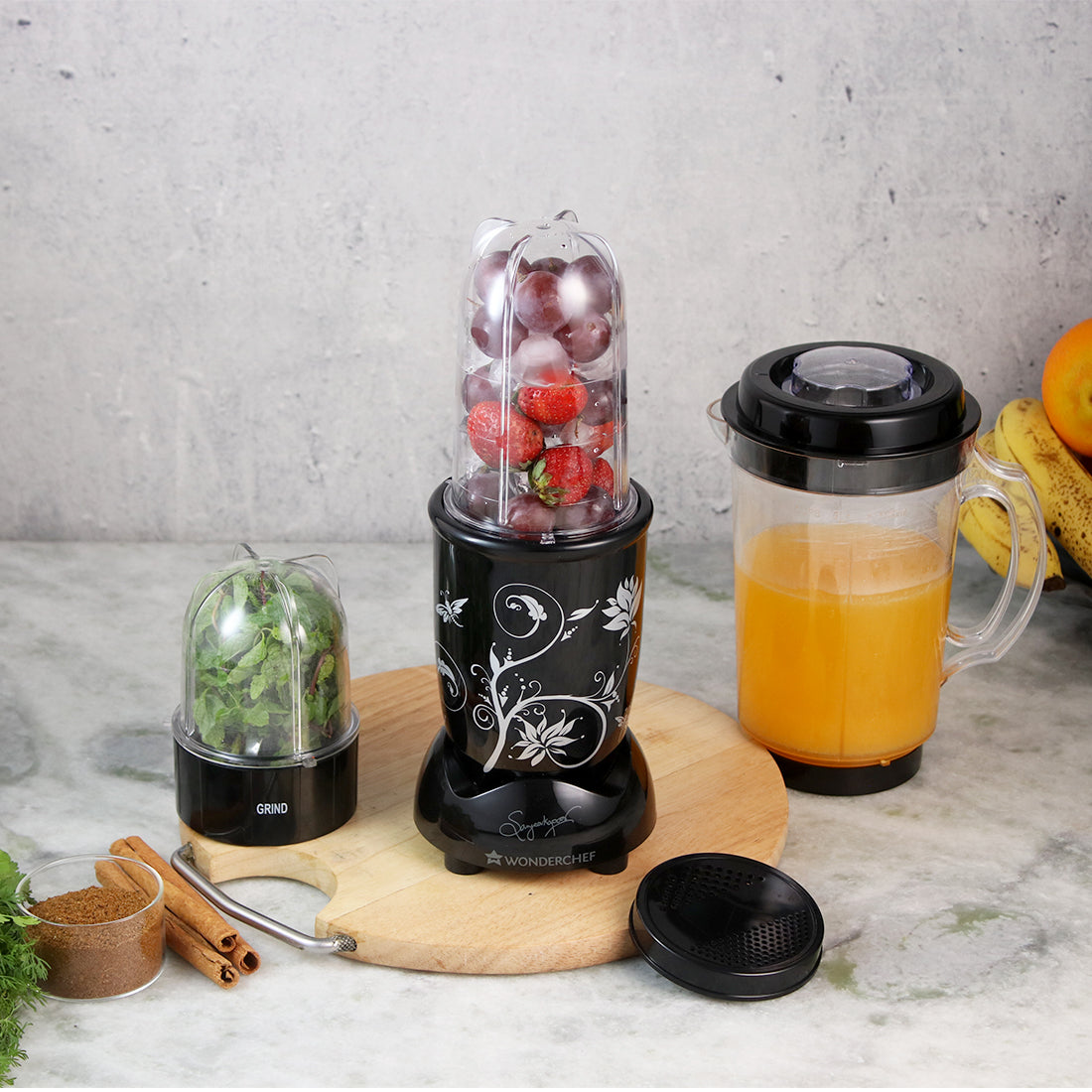 Wonderchef Nutri-Blend Smoothie, Shake, and Masala/Chutney Blender Mixer Grinder with 3 Jars