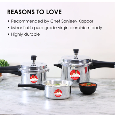 Wonderchef Platinum Pack of 3 Pressure Cookers, benefits overview