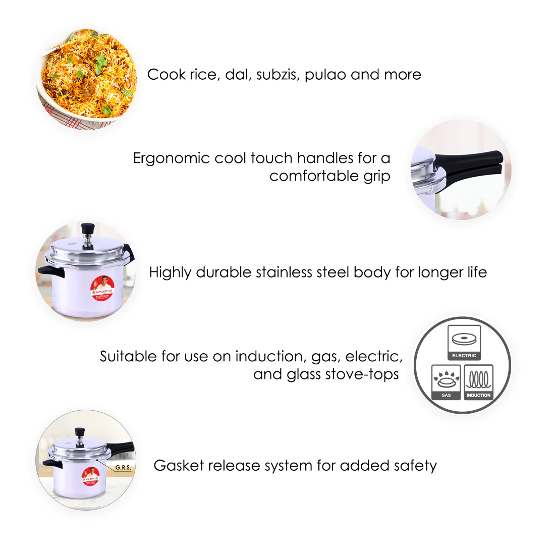 Wonderchef Platinum Pack of 3 Pressure Cookers, uses and benefits