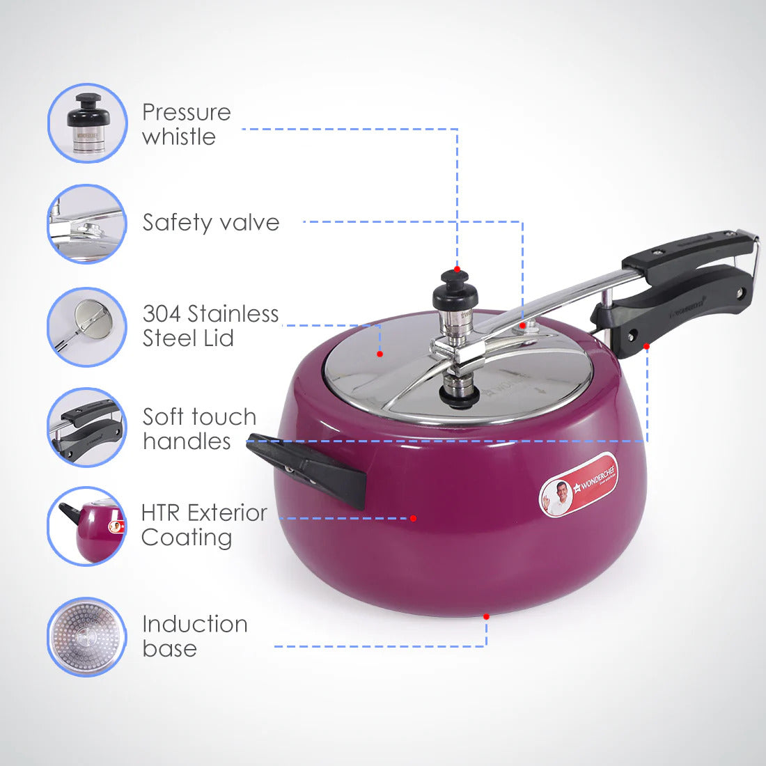 Wonderchef Regalia Induction Base 5-Liter Pressure Cooker with Inner Lid, features overview