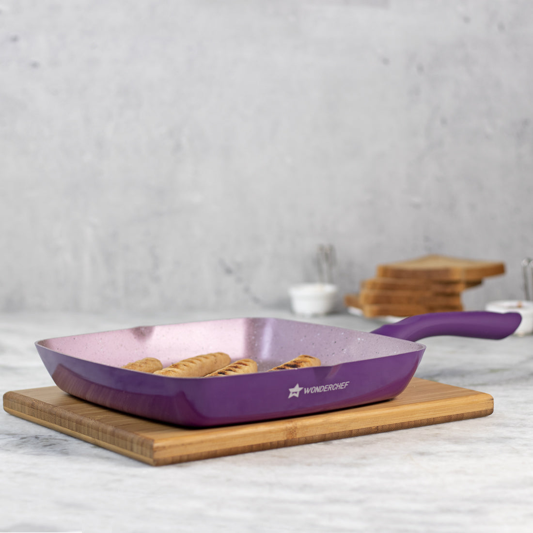 Wonderchef Royal Velvet Non-Stick PFOA-Free Aluminum Grill Pan, 20cm, Violet