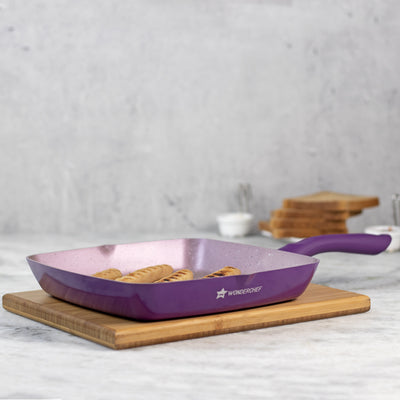Wonderchef Royal Velvet Non-Stick PFOA-Free Aluminum Grill Pan, 20cm, Violet