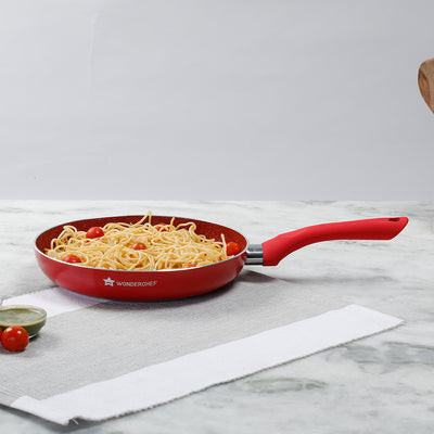 Wonderchef Royal Velvet Non-Stick Fry Pan Skillet, 24cm 1.8L, Red, side view
