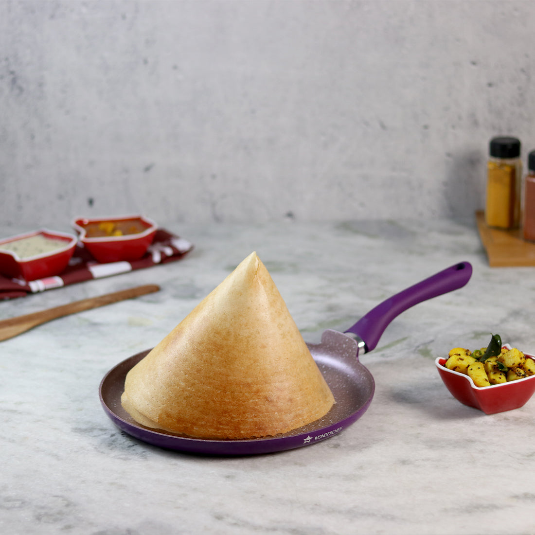 Wonderchef Royal Velvet Non-Stick PFOA-Free Aluminum Dosa Tawa Crepe Pan, 28cm, Violet, alternate product view 2