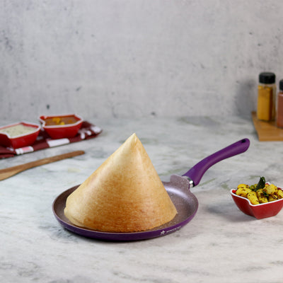 Wonderchef Royal Velvet Non-Stick PFOA-Free Aluminum Dosa Tawa Crepe Pan, 28cm, Violet, alternate product view 2
