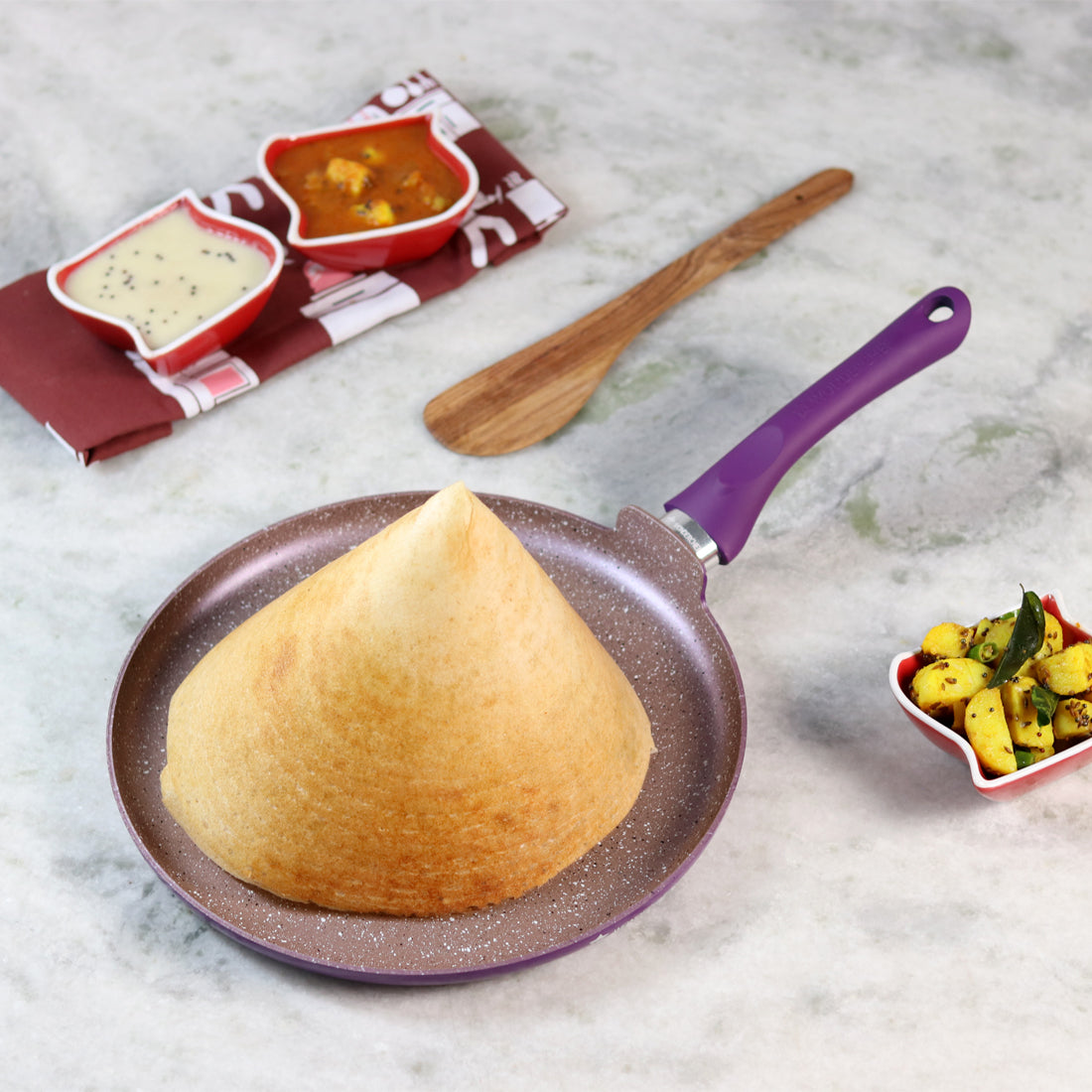 Wonderchef Royal Velvet Non-Stick PFOA-Free Aluminum Dosa Tawa Crepe Pan, 28cm, Violet, alternate product view 3