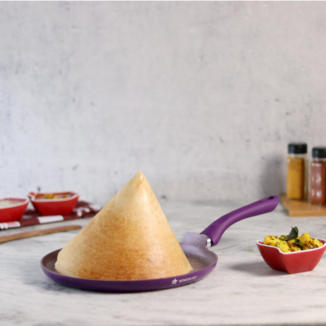 Wonderchef Royal Velvet Non-Stick PFOA-Free Aluminum Dosa Tawa Crepe Pan, 28cm, Violet, alternate product view 4