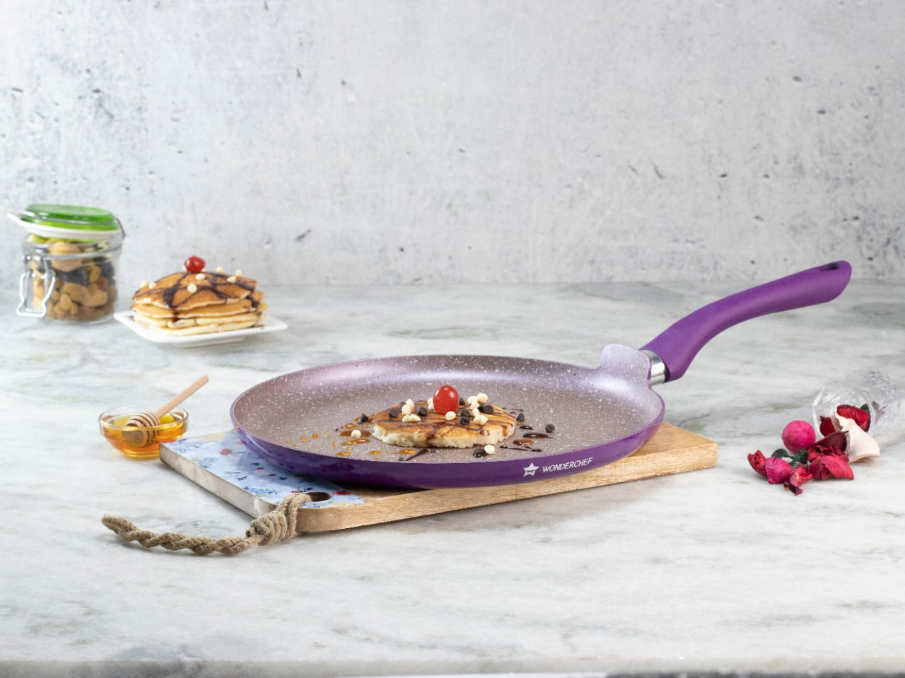 Wonderchef Royal Velvet Non-Stick PFOA-Free Aluminum Dosa Tawa Crepe Pan, 28cm, Violet